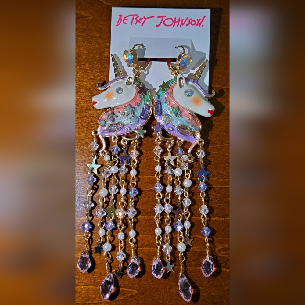 Betsey Johnson Magical Unicorn Dangle Earrings - Pink, Purple, Gold